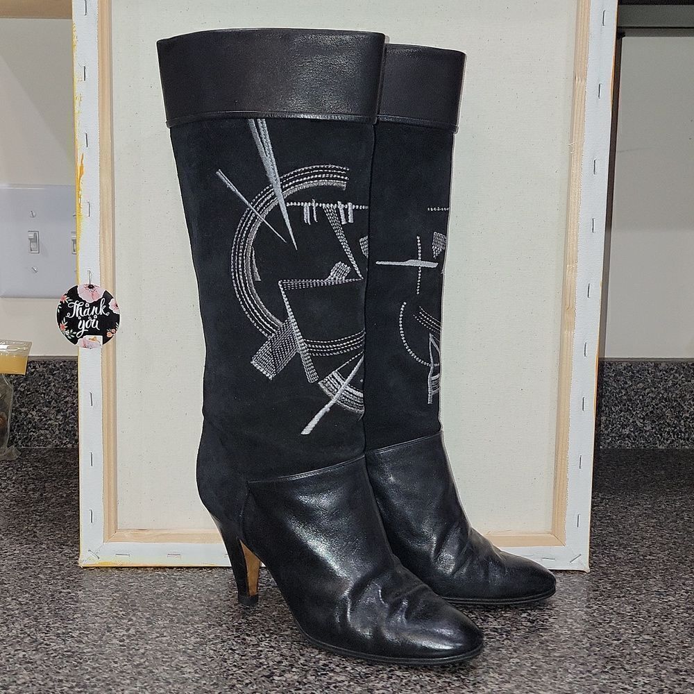 Rare Vintage Balizza Italy Pollini Leather High Heel Round Toe Boots Size 37